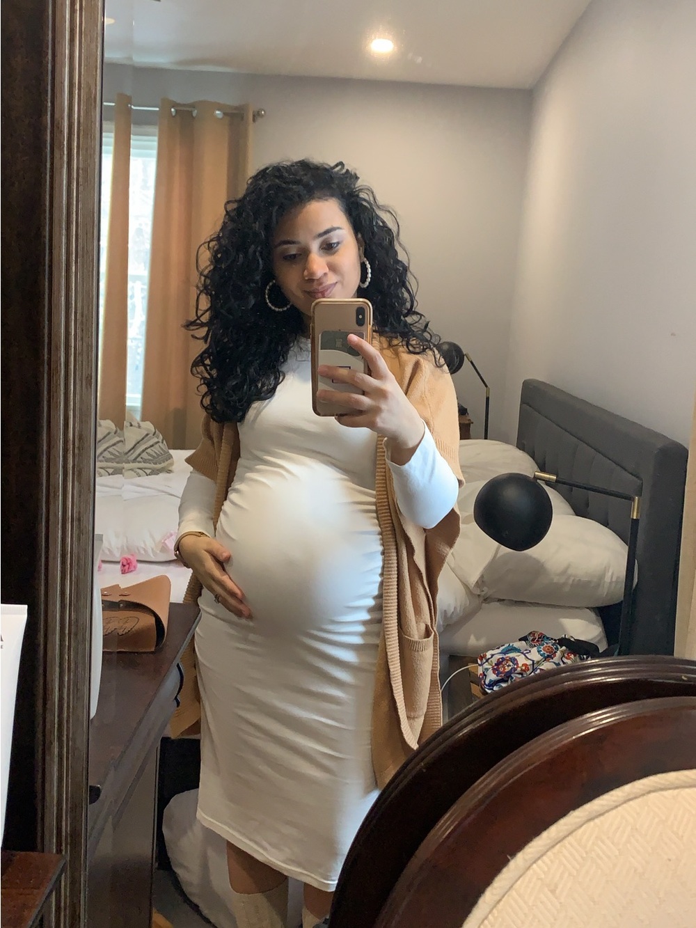 White Maternity Stretch Midi Dress (SMALL)